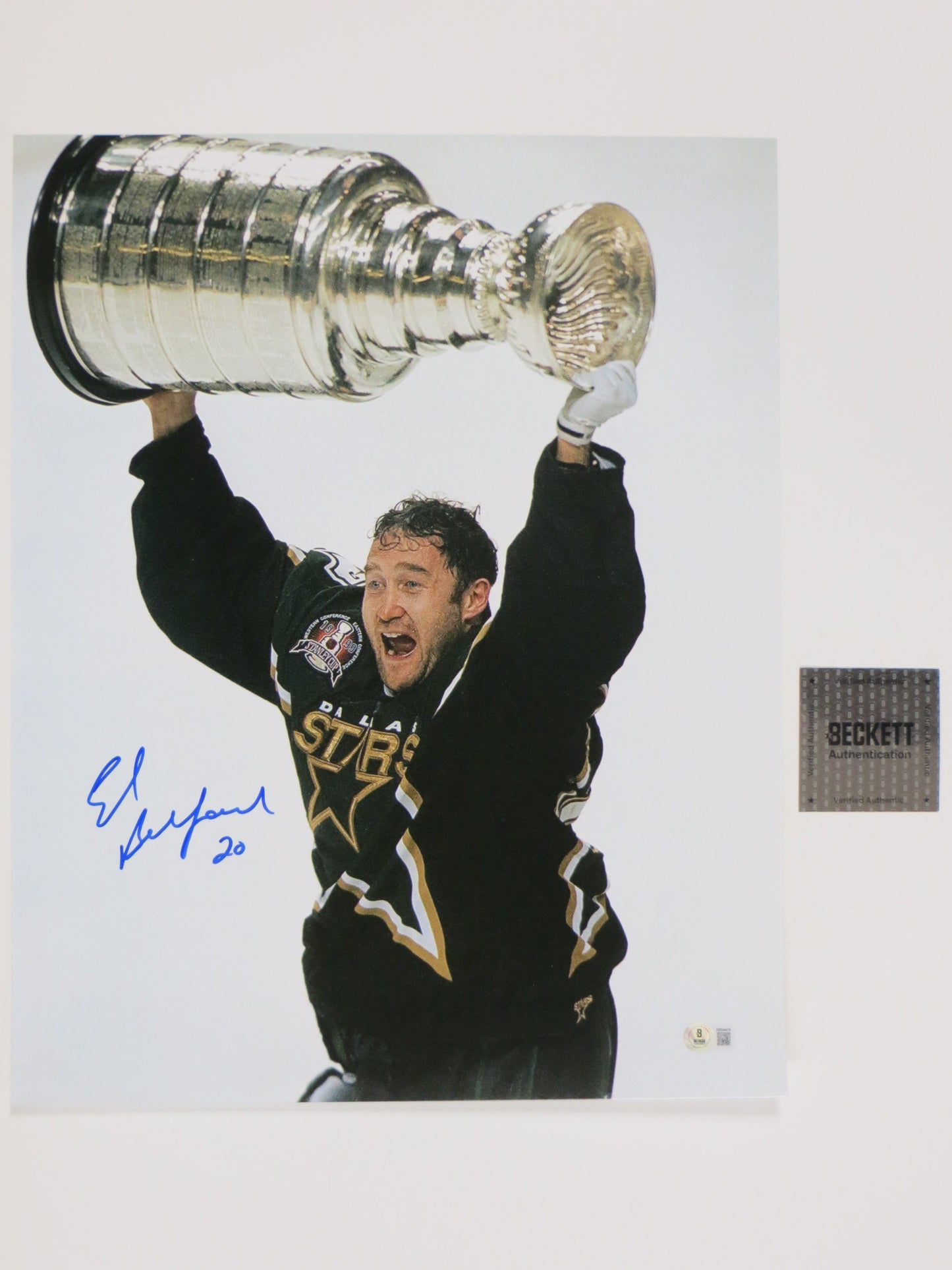 ED BELFOUR Dallas Stars SIGNED STANLEY CUP 16x20 PHOTO Leafs Blackhawks BAS COA