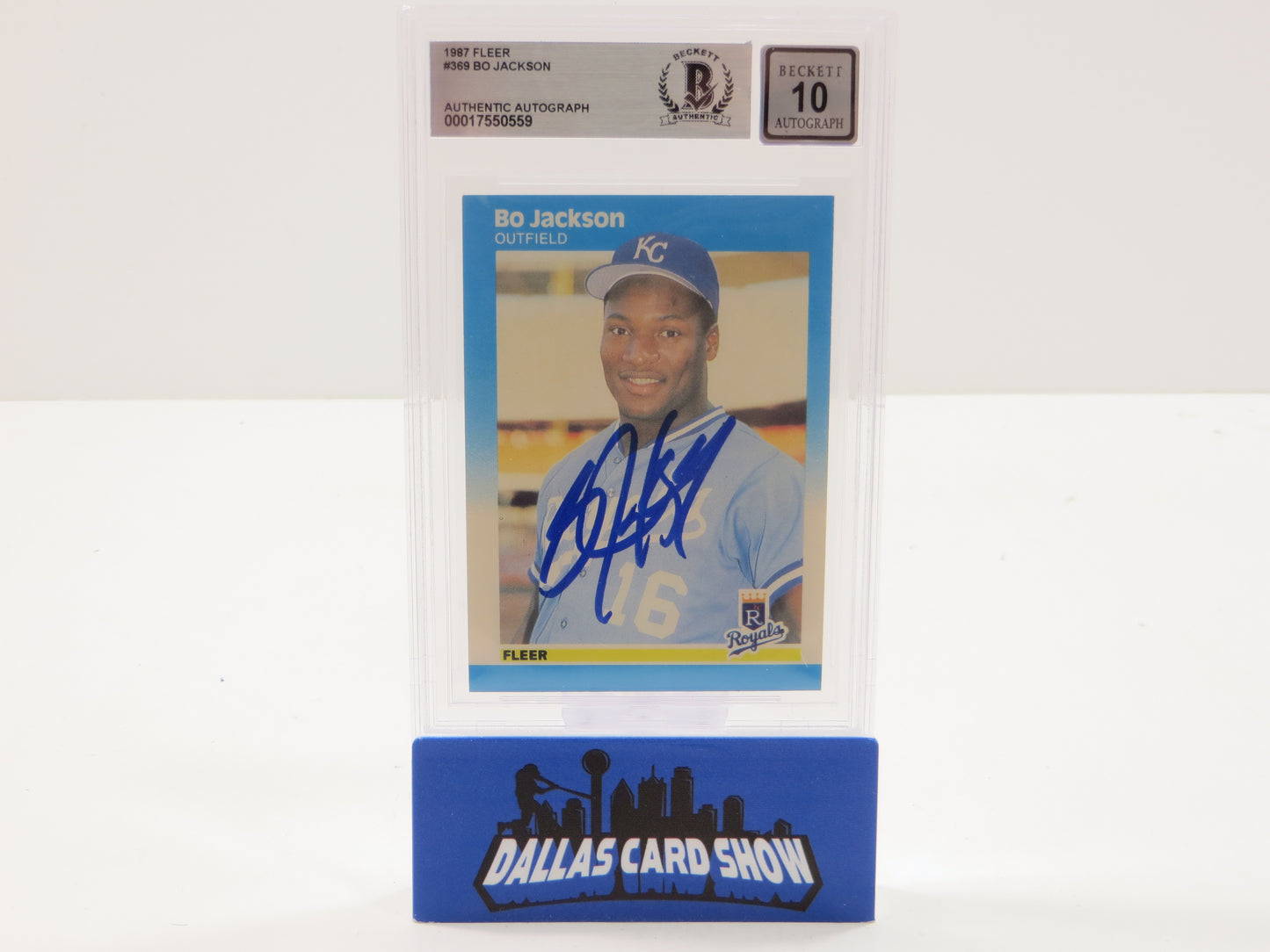 BO JACKSON SIGNED 1987 FLEER #369 KC ROYALS BGS BAS SLAB AUTO 10