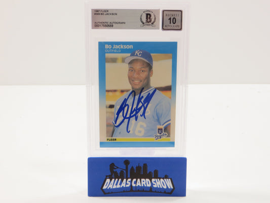 BO JACKSON SIGNED 1987 FLEER #369 KC ROYALS BGS BAS SLAB AUTO 10