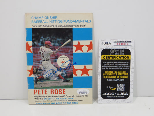 PETE ROSE Cincinnati Reds SIGNED HITTING FUNDAMENTALS BOOK JSA COA