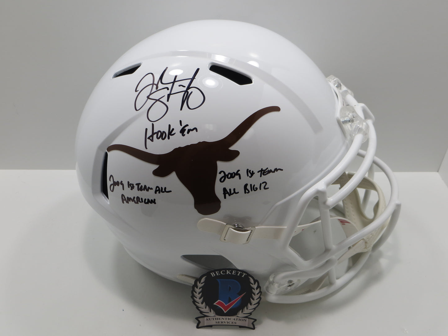 JORDAN SHIPLEY SIGNED TEXAS LONGHORNS Riddell FULL SIZE HELMET w/INSCs BAS