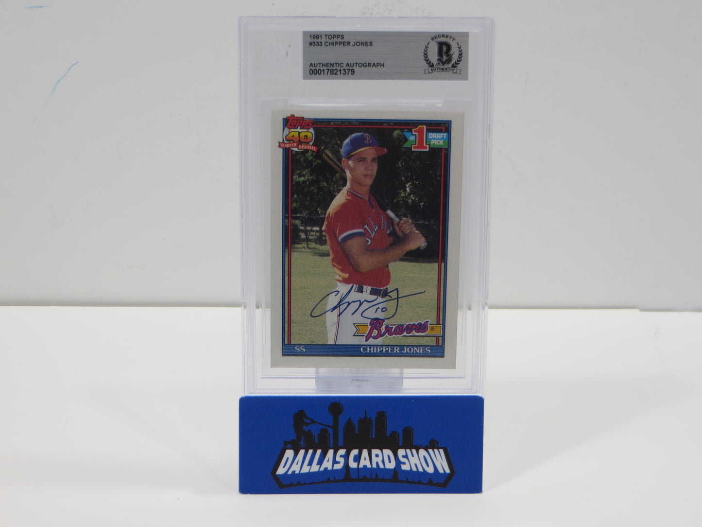 CHIPPER JONES SIGNED 1991 TOPPS Rookie Baseball Card #333 BGS BAS SLAB Authentic