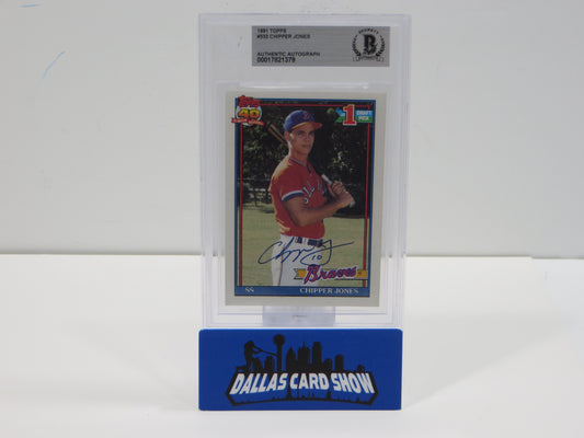 CHIPPER JONES SIGNED 1991 TOPPS Rookie Baseball Card #333 BGS BAS SLAB Authentic