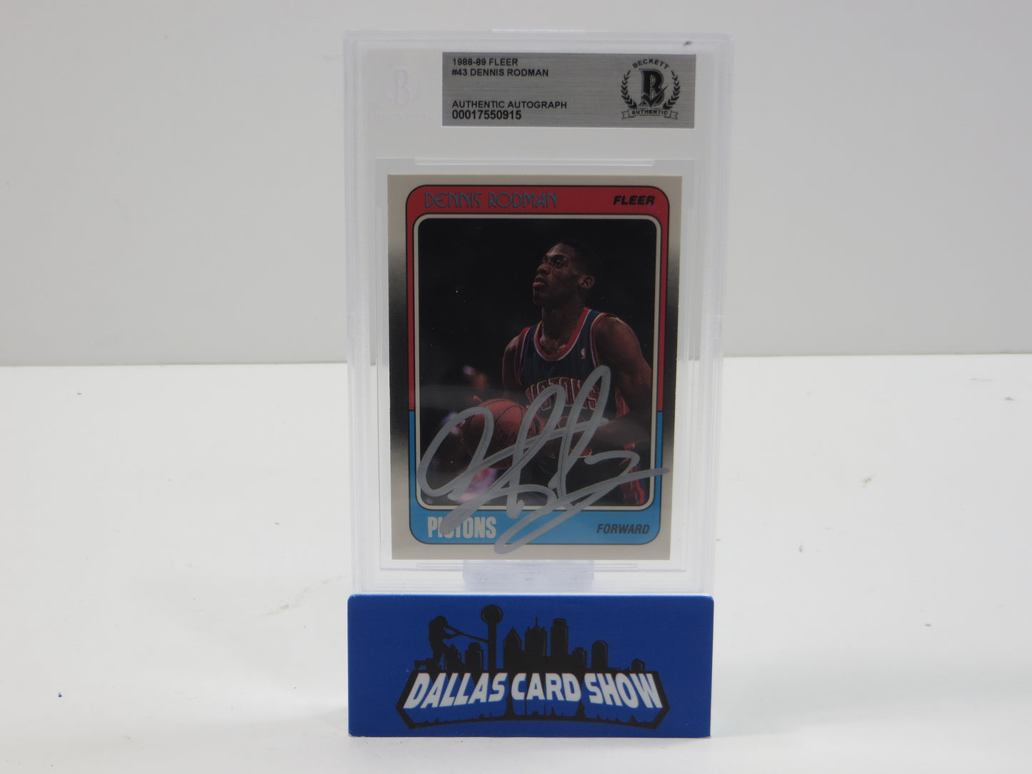 DENNIS RODMAN SIGNED 1988-89 FLEER #43 DETROIT PISTONS BGS BAS SLAB