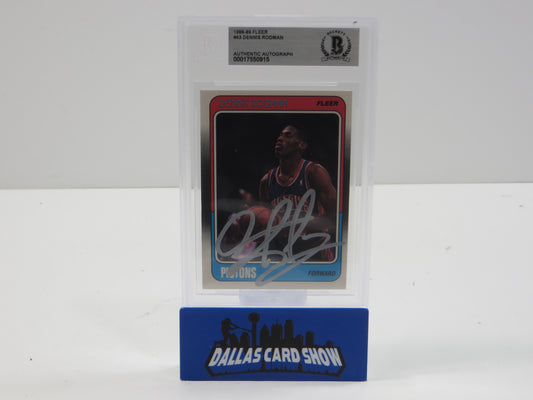 DENNIS RODMAN SIGNED 1988-89 FLEER #43 DETROIT PISTONS BGS BAS SLAB