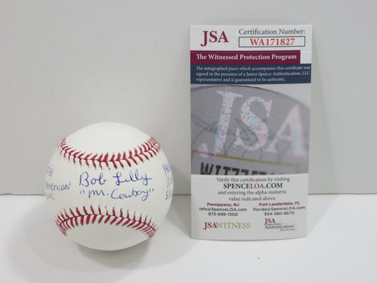 BOB LILLY DALLAS COWBOYS TCU HORNED FROGS SIGNED OML BASEBALL w/STATS JSA PROOF