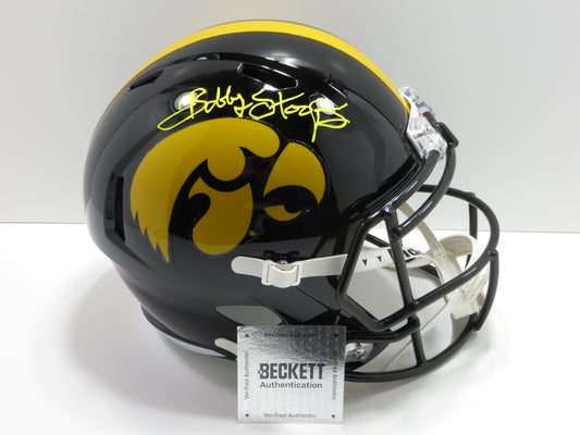 BOB BOBBY STOOPS IOWA HAWKEYES SIGNED FULL SIZE HELMET OU Sooners BAS