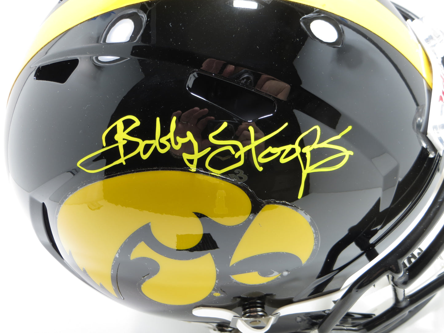 BOB BOBBY STOOPS IOWA HAWKEYES SIGNED FULL SIZE HELMET OU Sooners BAS