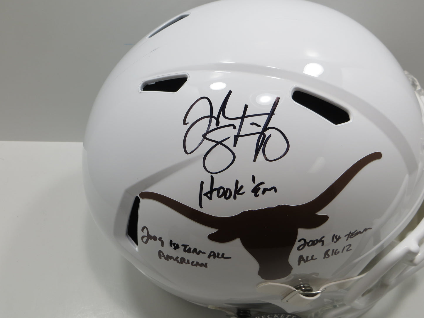 JORDAN SHIPLEY SIGNED TEXAS LONGHORNS Riddell FULL SIZE HELMET w/INSCs BAS
