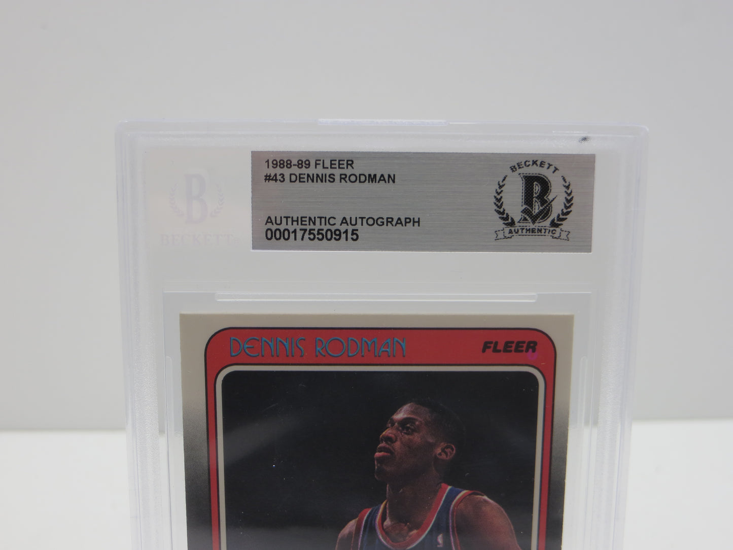 DENNIS RODMAN SIGNED 1988-89 FLEER #43 DETROIT PISTONS BGS BAS SLAB