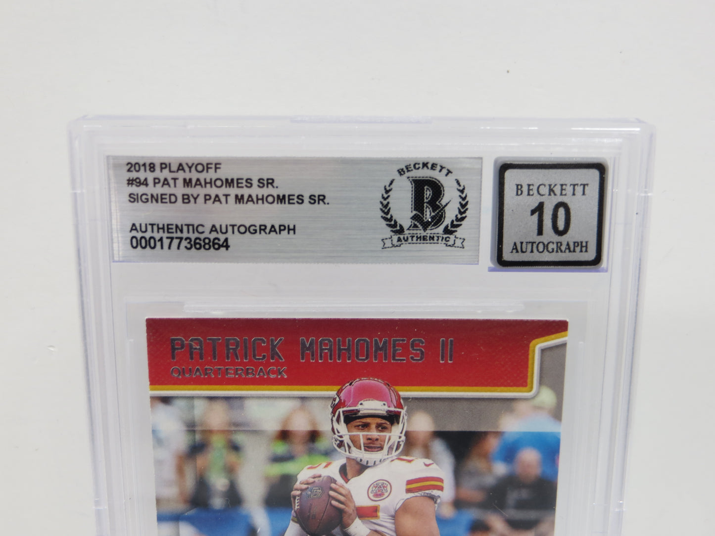 PAT MAHOMES SR SIGNED 2019 Playoff BGS BAS SLAB w/Who's Your Daddy AUTO 10