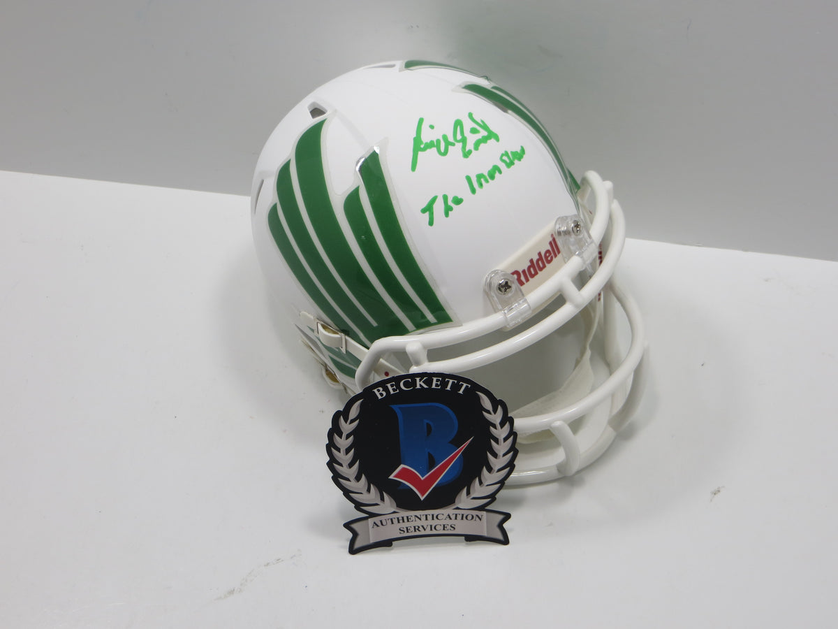 KEVIN VON ERICH SIGNED NORTH TEXAS MEAN GREEN SIGNED MINI HELMET w/INSC BAS