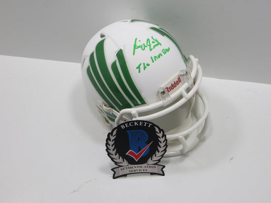 KEVIN VON ERICH SIGNED NORTH TEXAS MEAN GREEN SIGNED MINI HELMET w/INSC BAS