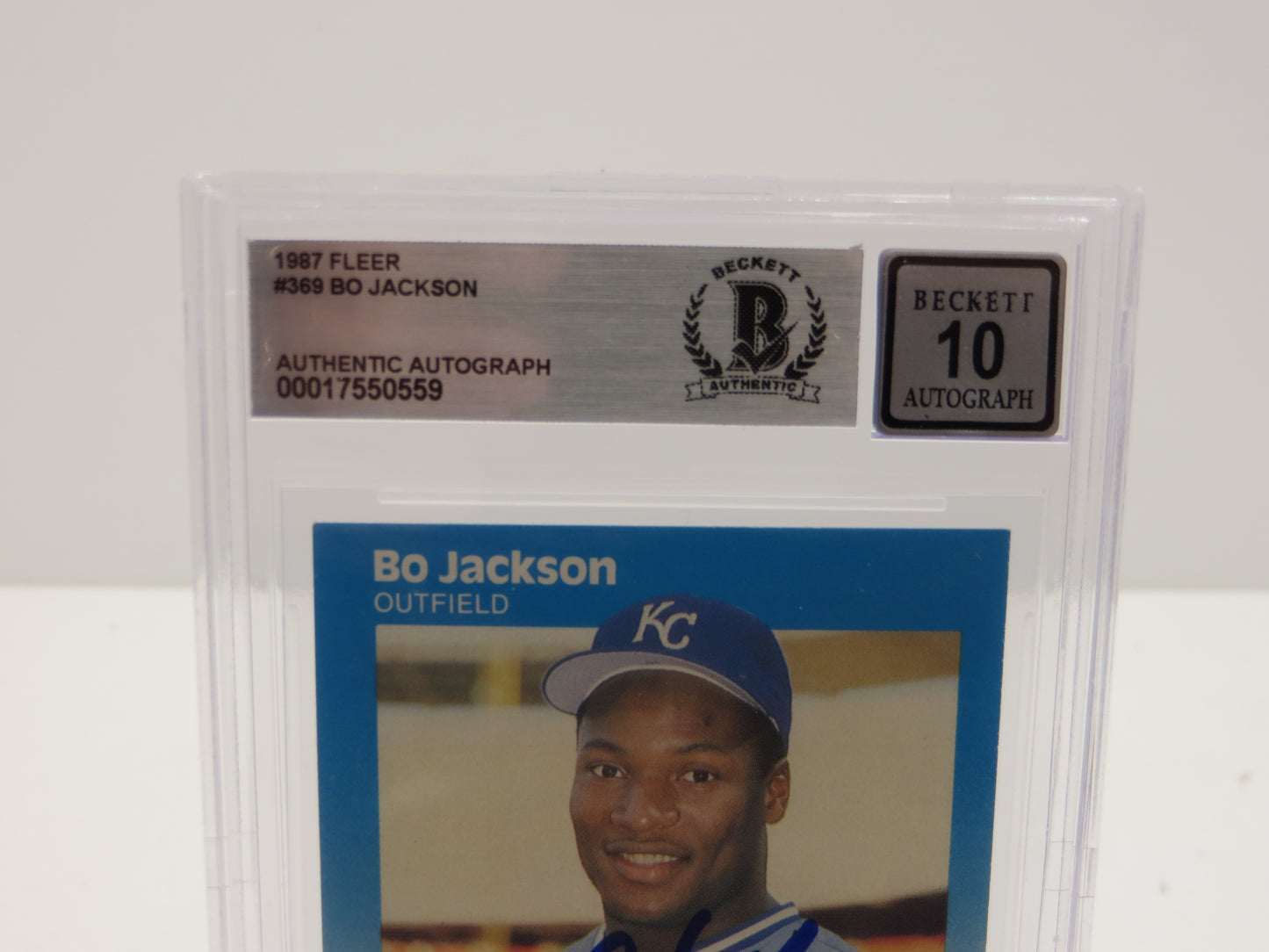 BO JACKSON SIGNED 1987 FLEER #369 KC ROYALS BGS BAS SLAB AUTO 10