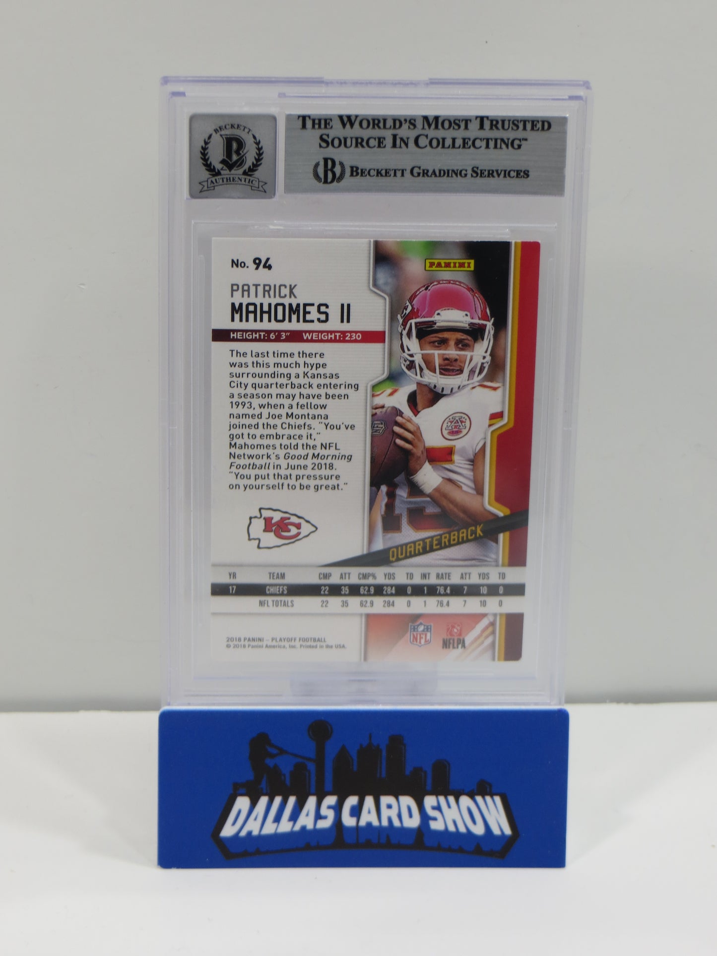 PAT MAHOMES SR SIGNED 2019 Playoff BGS BAS SLAB w/Who's Your Daddy AUTO 10