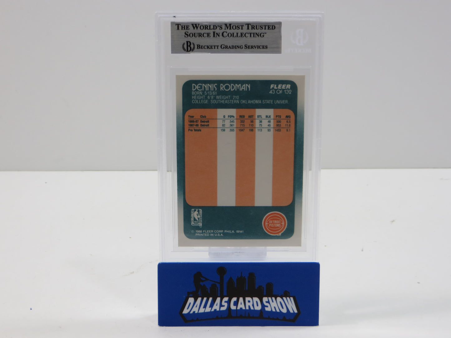 DENNIS RODMAN SIGNED 1988-89 FLEER #43 DETROIT PISTONS BGS BAS SLAB