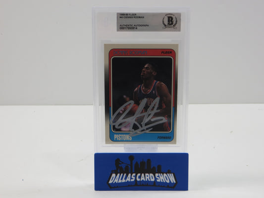 DENNIS RODMAN SIGNED 1988-89 FLEER #43 DETROIT PISTONS BGS BAS SLAB