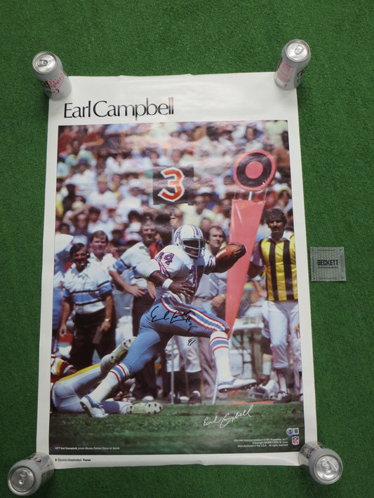 EARL CAMPBELL SIGNED 35x23 SPORTS ILLUSTRATED POSTER Oilers Longhorns BAS