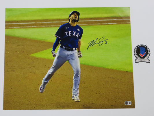 MARCUS SEMIEN TEXAS RANGERS SIGNED CELEBRATION 16x20 PHOTO BAS COA