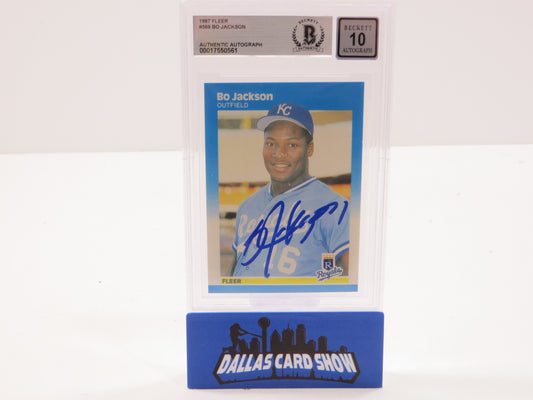 BO JACKSON SIGNED 1987 FLEER #369 KC ROYALS BGS BAS SLAB AUTO 10