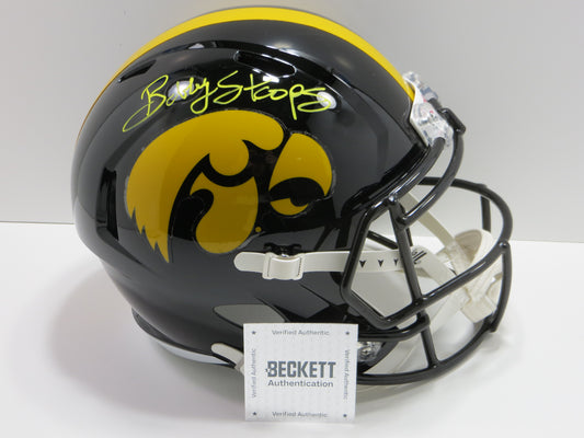 BOB BOBBY STOOPS IOWA HAWKEYES SIGNED FULL SIZE HELMET OU Sooners BAS