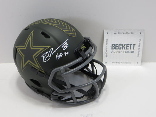 DREW PEARSON DALLAS COWBOYS SIGNED SALUTE TO SERVICE Mini Helmet w/HOF 21 BAS COA