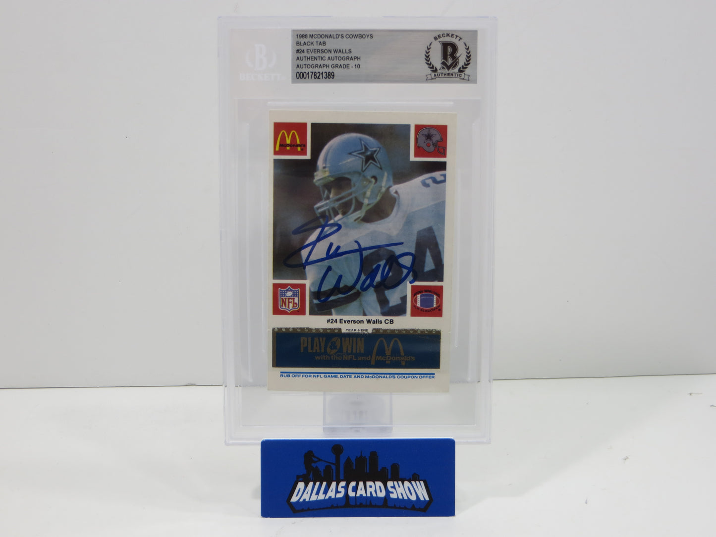 EVERSON WALLS SIGNED 1986 McDonald's DALLAS COWBOYS #24 BGS BAS SLAB AUTO 10