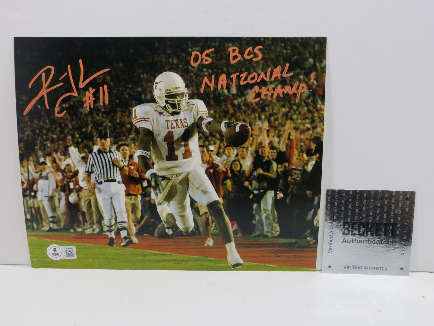RAMONCE TAYLOR TEXAS LONGHORNS SIGNED 8x10 PHOTO w/05BCSNatChamp BAS