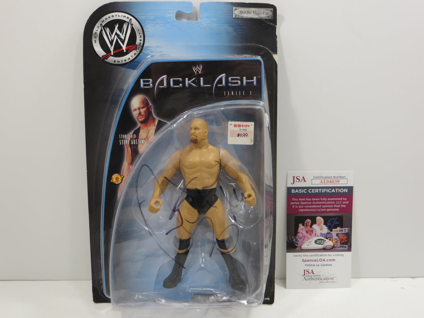 STONE COLD STEVE AUSTIN SIGNED JAKKS Pacific Backlash Series 2 WWE FIGURINE JSA