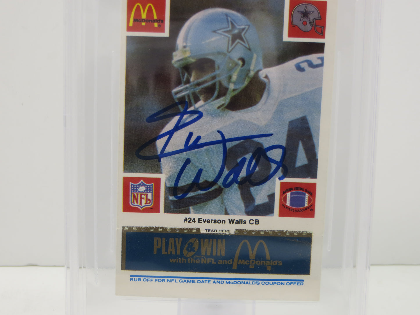 EVERSON WALLS SIGNED 1986 McDonald's DALLAS COWBOYS #24 BGS BAS SLAB AUTO 10