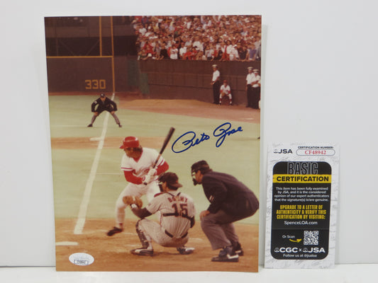 PETE ROSE Cincinnati Reds SIGNED 8x10 PHOTO At Bat ALL TIME HITS LEADER JSA Rare