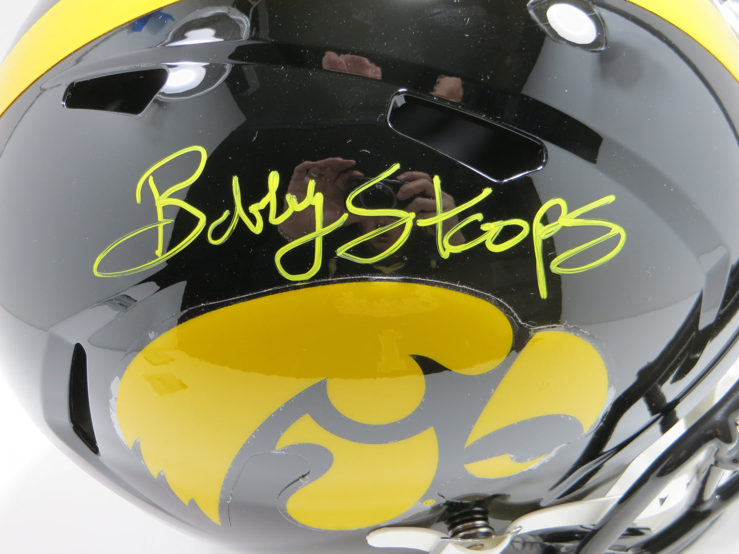 BOB BOBBY STOOPS IOWA HAWKEYES SIGNED FULL SIZE HELMET OU Sooners BAS