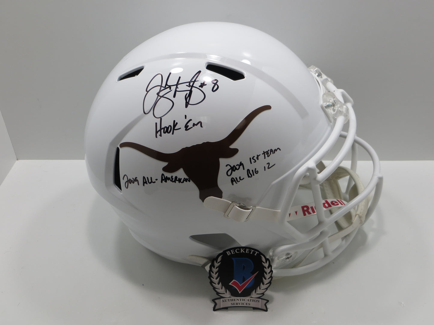JORDAN SHIPLEY SIGNED TEXAS LONGHORNS Riddell FULL SIZE HELMET w/INSCs BAS
