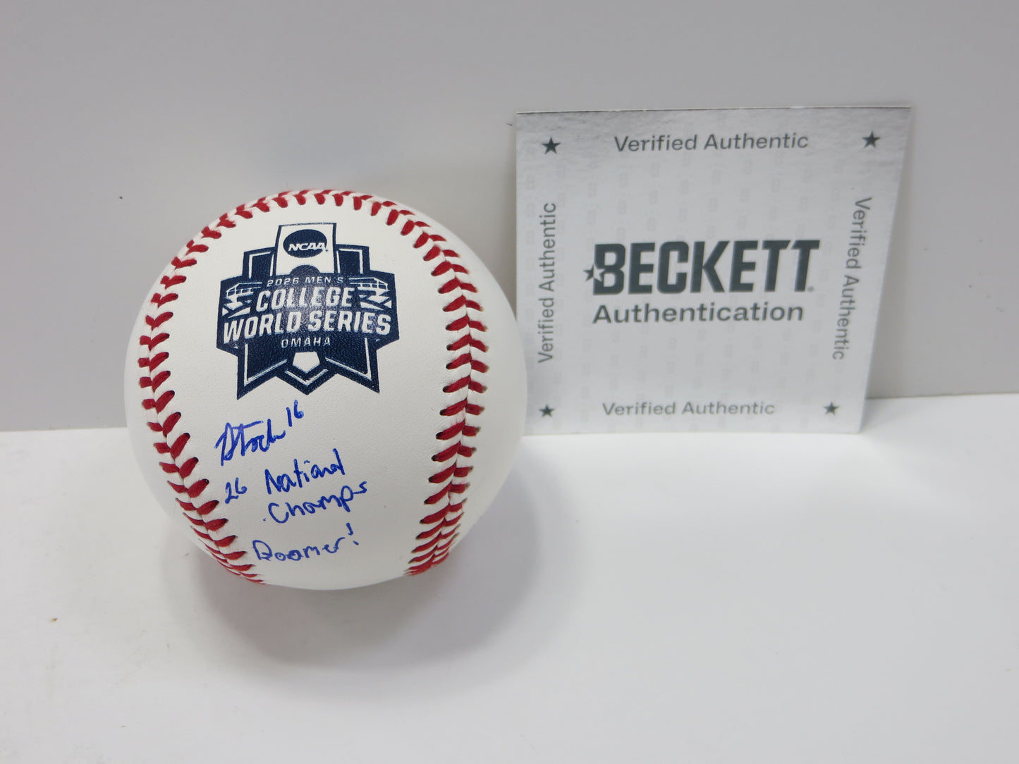 DAYTON TOCKEY SIGNED Rawlings NCAA 2026 WS BASEBALL OU OKLAHOMA SOONERS BAS