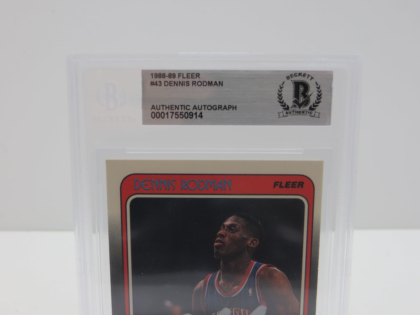 DENNIS RODMAN SIGNED 1988-89 FLEER #43 DETROIT PISTONS BGS BAS SLAB