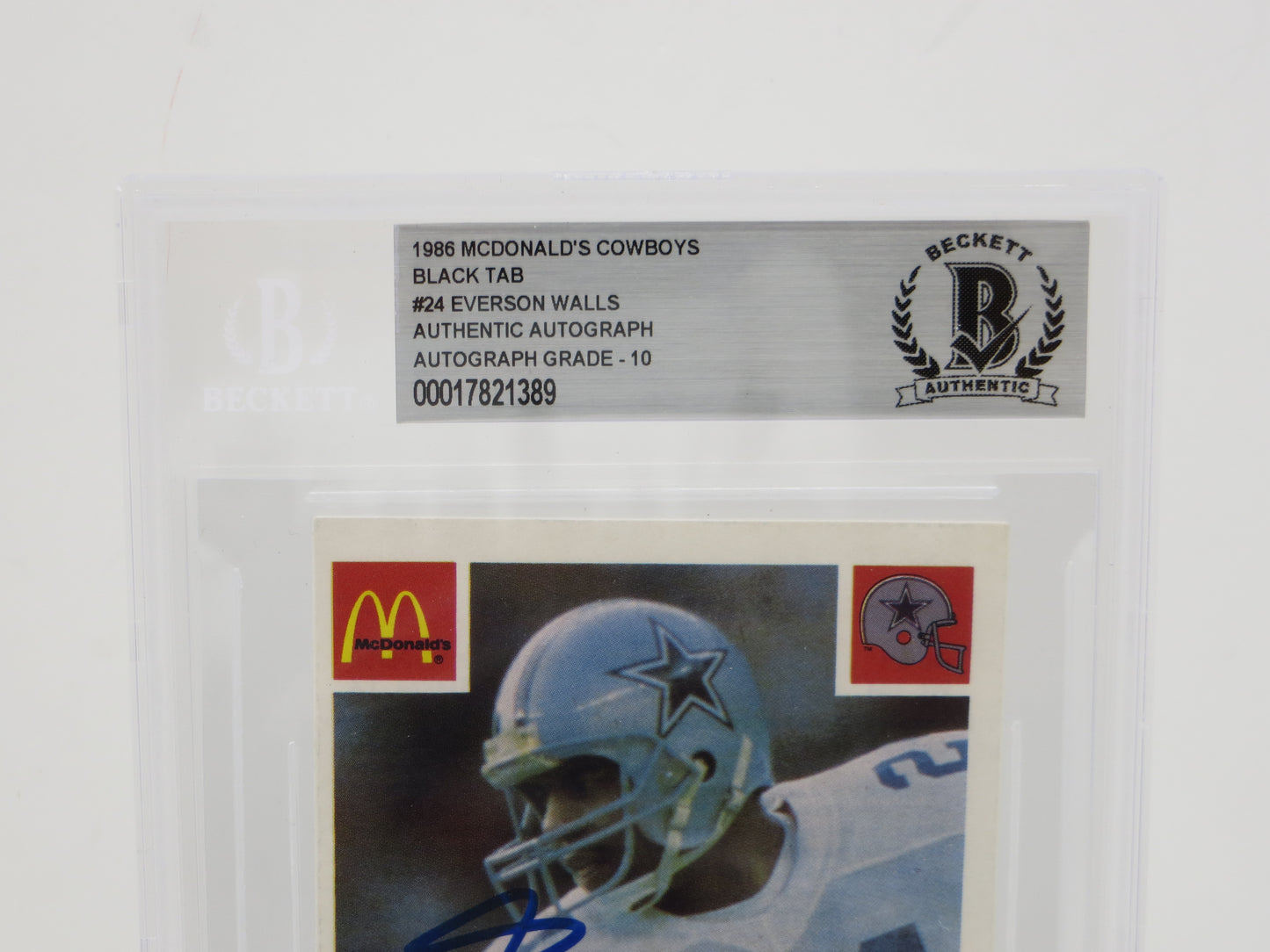 EVERSON WALLS SIGNED 1986 McDonald's DALLAS COWBOYS #24 BGS BAS SLAB AUTO 10
