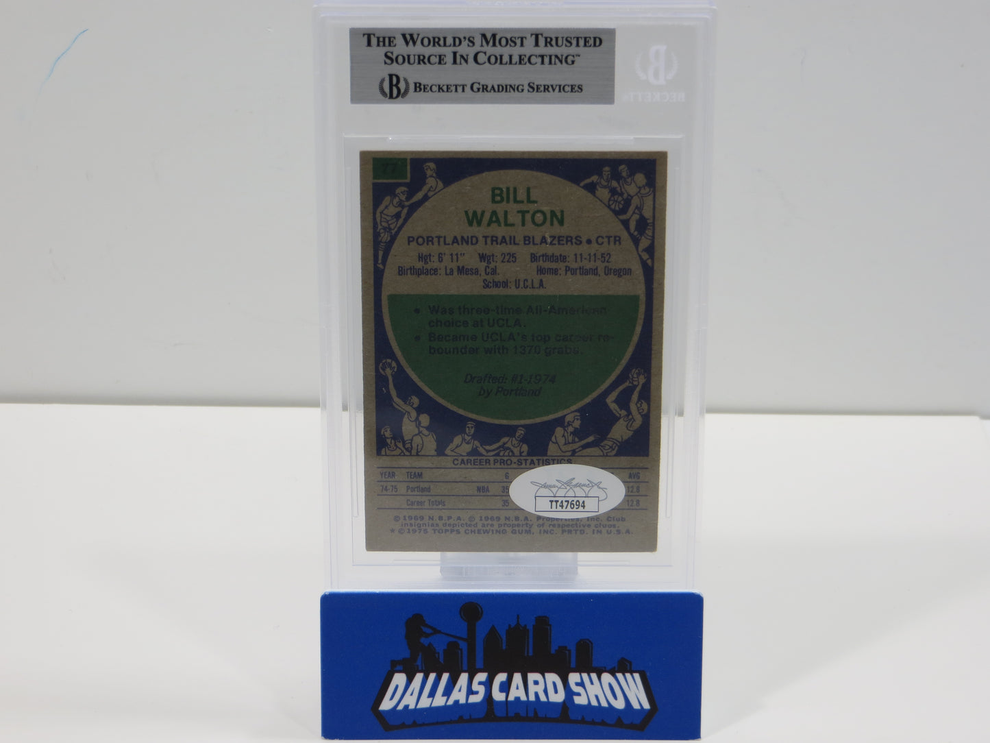 BILL WALTON SIGNED 1975-76 TOPPS Basketball Card #77 BGS BAS SLAB JSA Authentic