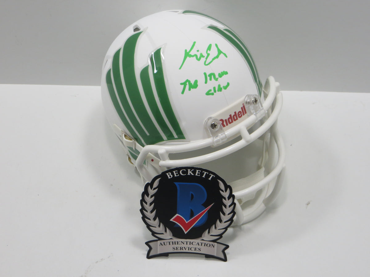 KEVIN VON ERICH SIGNED NORTH TEXAS MEAN GREEN SIGNED MINI HELMET w/INSC BAS