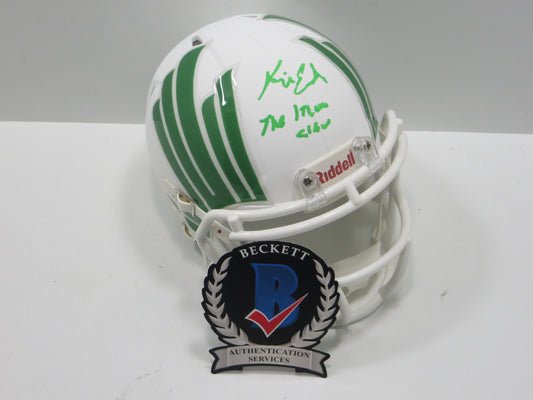 KEVIN VON ERICH SIGNED NORTH TEXAS MEAN GREEN SIGNED MINI HELMET w/INSC BAS