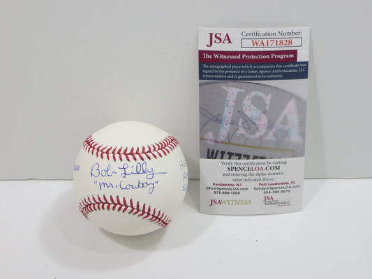 BOB LILLY DALLAS COWBOYS TCU HORNED FROGS SIGNED OML BASEBALL w/STATS JSA PROOF