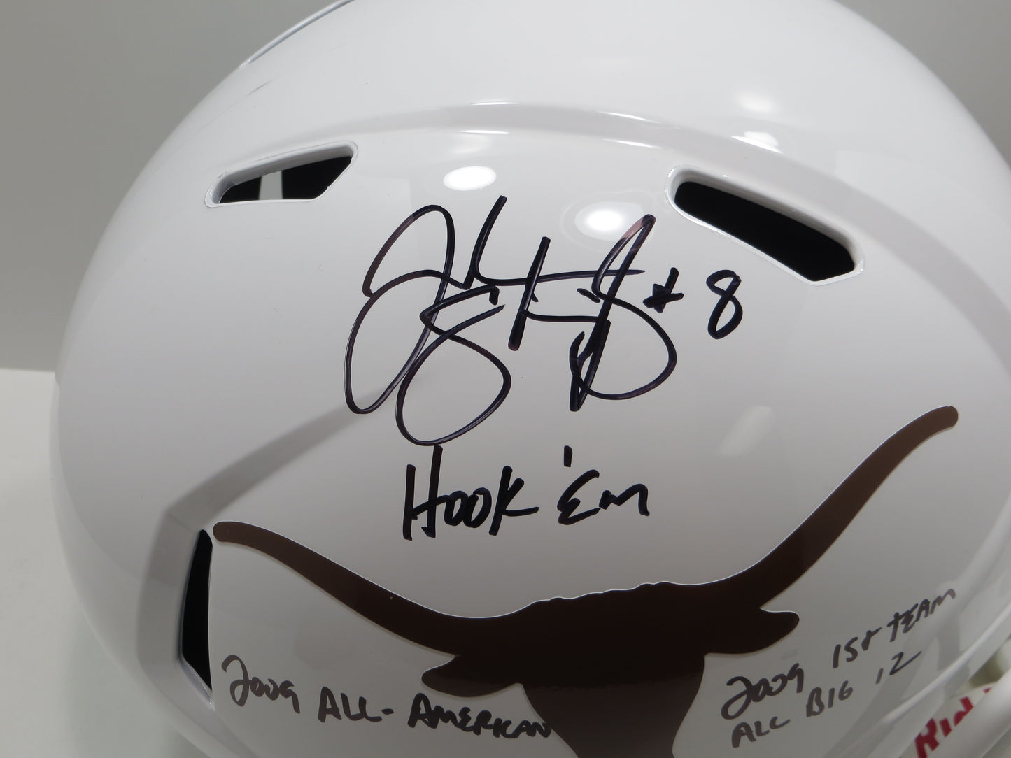 JORDAN SHIPLEY SIGNED TEXAS LONGHORNS Riddell FULL SIZE HELMET w/INSCs BAS
