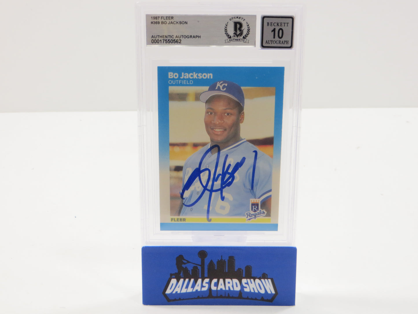 BO JACKSON SIGNED 1987 FLEER #369 KC ROYALS BGS BAS SLAB AUTO 10