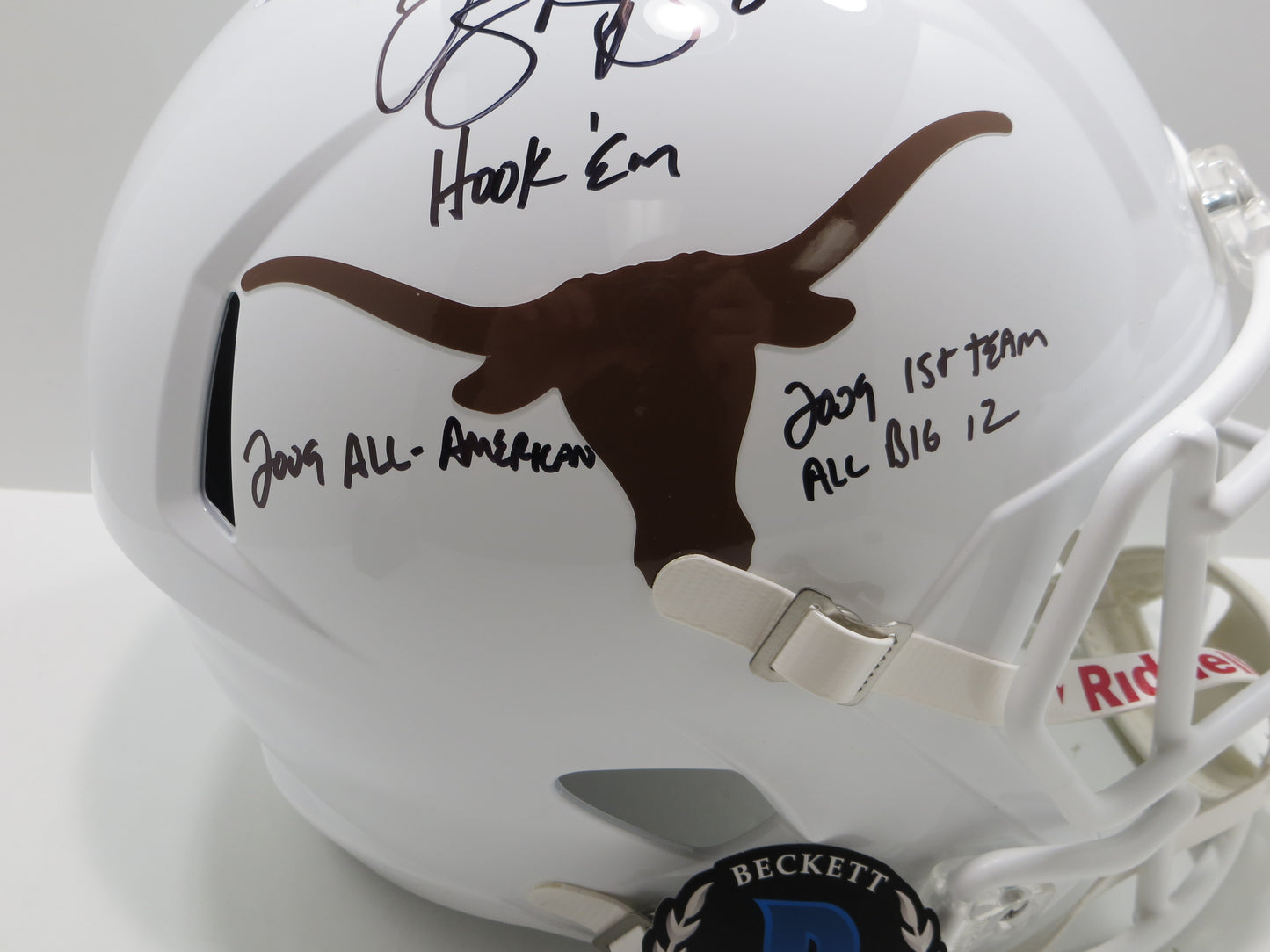 JORDAN SHIPLEY SIGNED TEXAS LONGHORNS Riddell FULL SIZE HELMET w/INSCs BAS