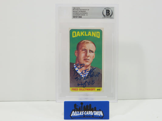 FRED BILETNIKOFF SIGNED 1965 Topps #133 RAIDERS BGS BAS SLAB w/2 INSC AUTO 10