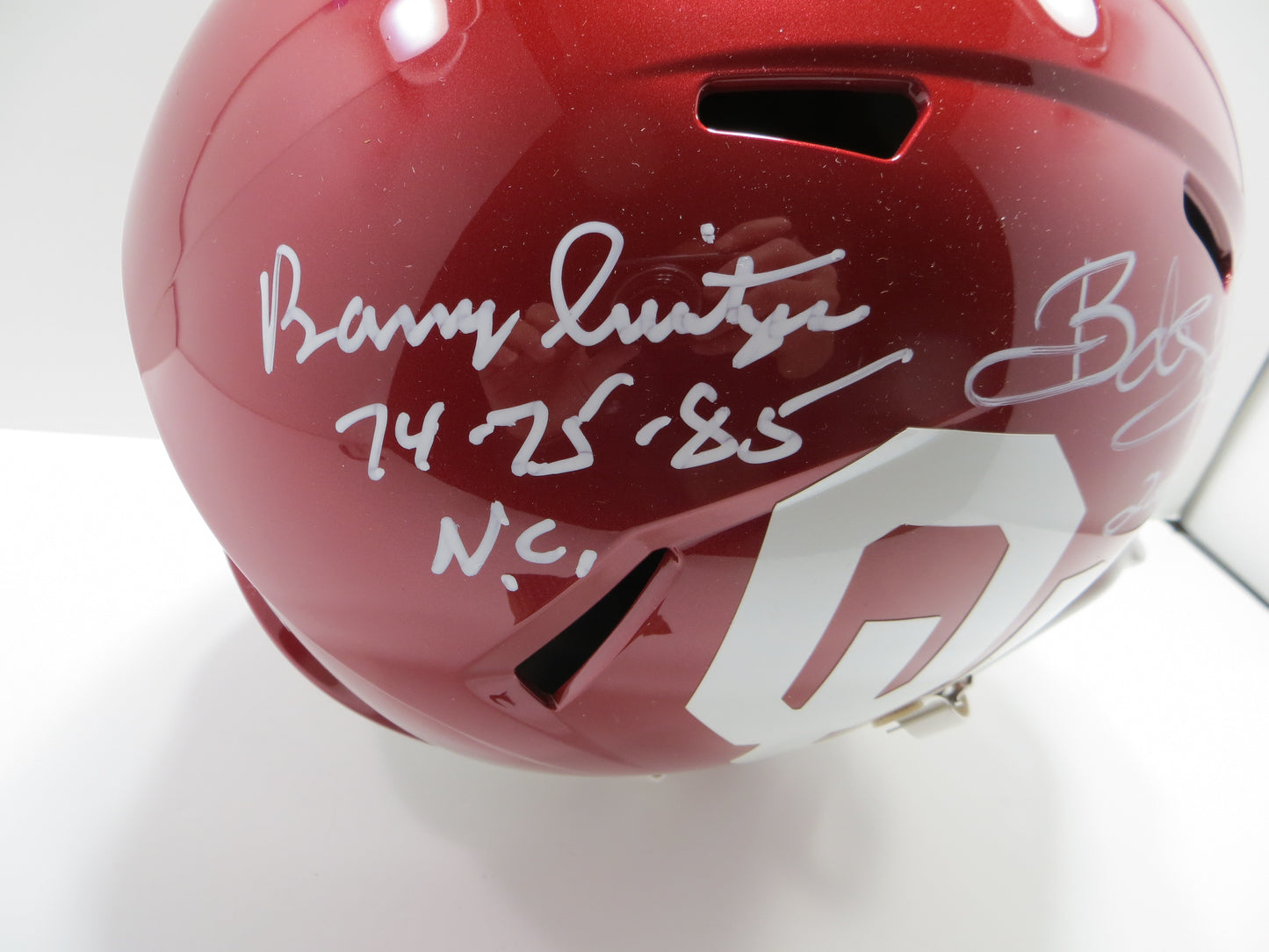 BARRY SWITZER BOB STOOPS SIGNED OKLAHOMA OU SOONERS FULL SIZE HELMET BAS