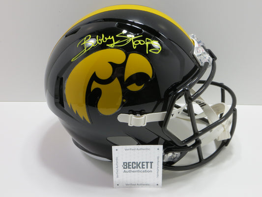 BOB BOBBY STOOPS IOWA HAWKEYES SIGNED FULL SIZE HELMET OU Sooners BAS