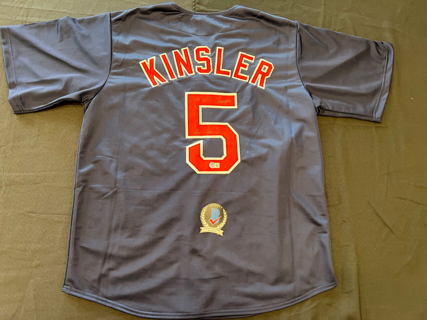IAN KINSLER BOSTON RED SOX SIGNED JERSEY w/ 2018 WS Champs BAS COA