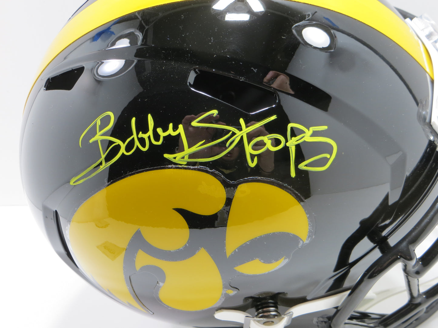 BOB BOBBY STOOPS IOWA HAWKEYES SIGNED FULL SIZE HELMET OU Sooners BAS