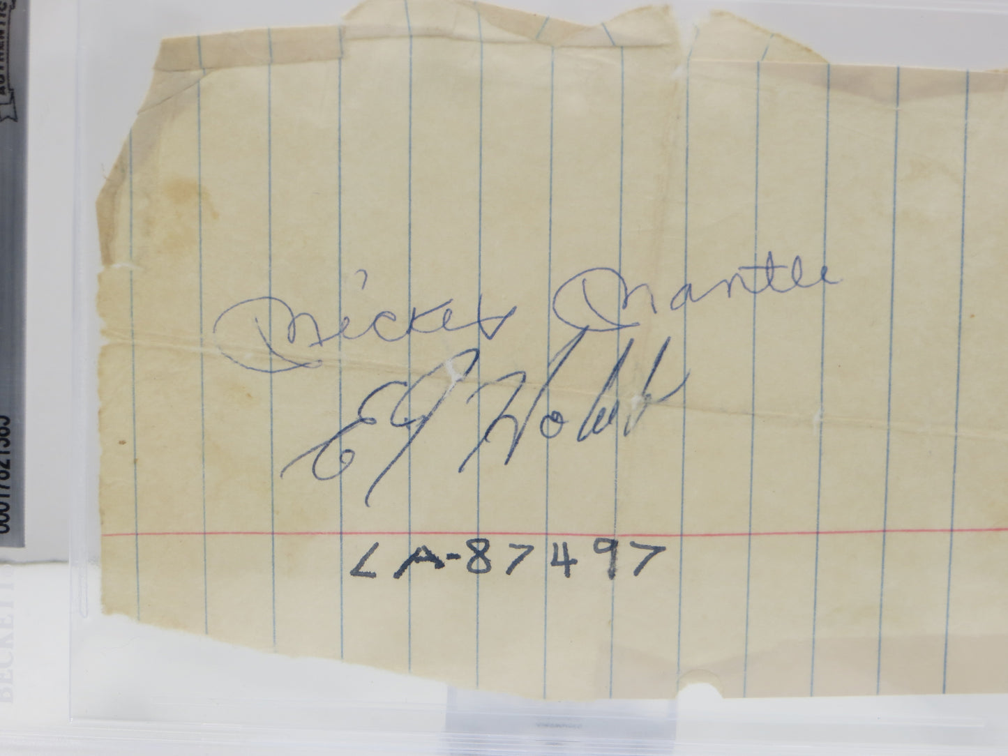 MICKEY MANTLE EJ HOLUB SIGNED CUT BAS Beckett SLAB New York Yankees Texas Tech