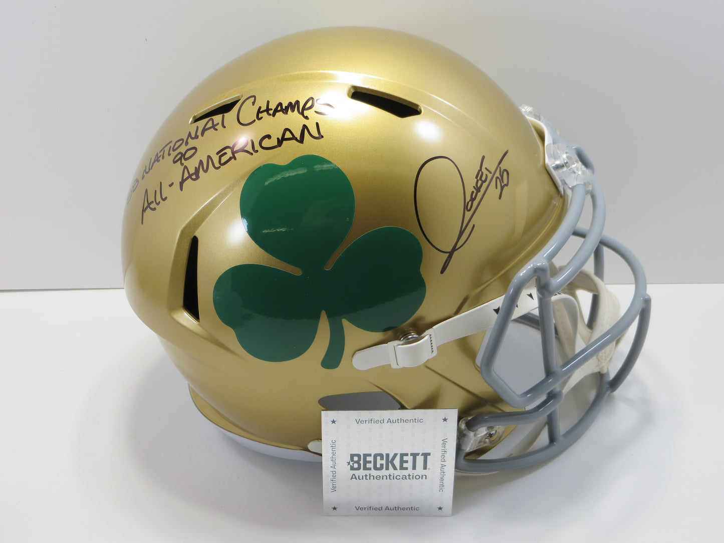 RAGHIB ROCKET ISMAIL SIGNED NOTRE DAME FULL SIZE SHAMROCK HELMET w/2INSC BAS